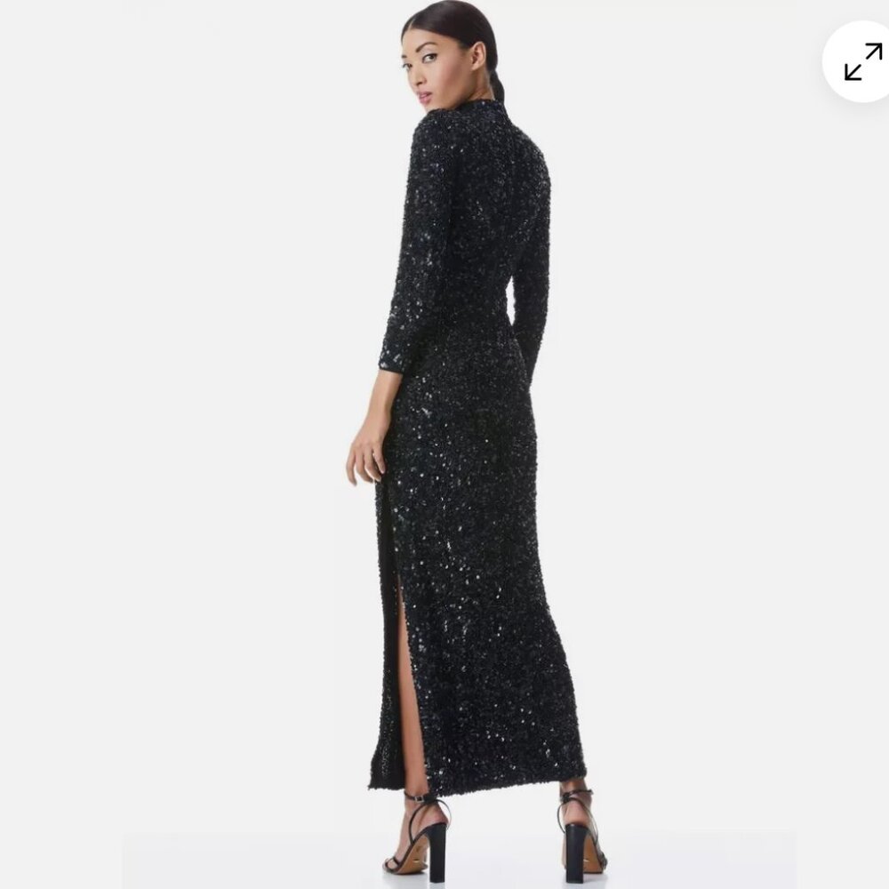 ALICE + OLIVIA Inka Sequin Maxi Gown Black Size 2 NEW WITH TAGS IN ORIGINAL BAG - Picture 2 of 10